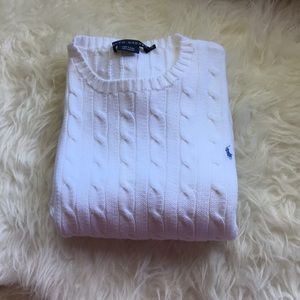 Classic white Ralph Lauren cable knit sweater
